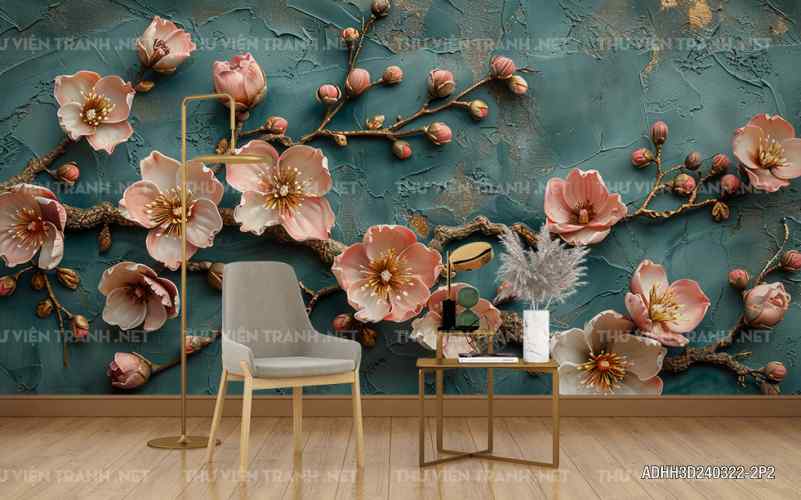 Tranh dán tường Hoa 3D- ADHH3D240322-2P2 - Tranh tường chất lượng cao